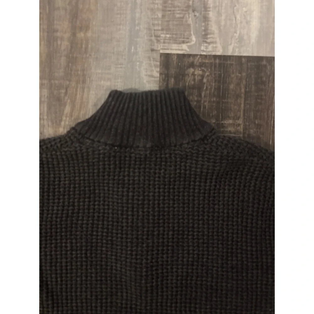 Eddie Bauer Sweater Mens Medium Black Waffle Knit Quarter Zip Cotton Pullover